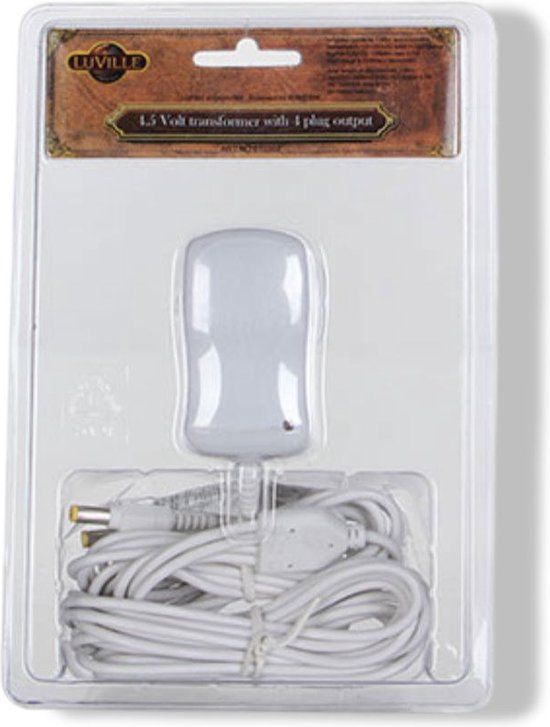 Luville Weihnachtsdorf-Schaltadapter 4,5 Volt mit 4 Steckern – Weihnachtsdekoration für den Innenbereich – Weihnachtsdekoration Miniaturwelt – Ersetzt das Batteriefach – 7 x 4 x 5 cm – Weiß
