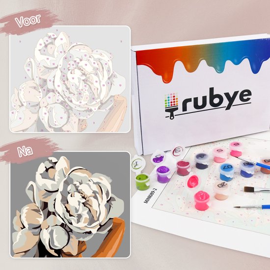 Rubye® Malen nach Zahlen Erwachsene - Blumenkopf - Inklusive Farbe und Pinsel - Malen auf Leinwand - Malen nach Zahlen - Doppelset - 15x20cm