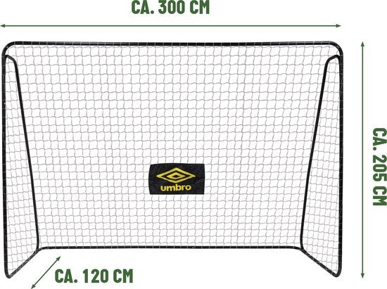 Umbro Fußballtor - 300 x 120 x 205 CM - Metall - Inkl. 7 Bodenhaken - Schwarz