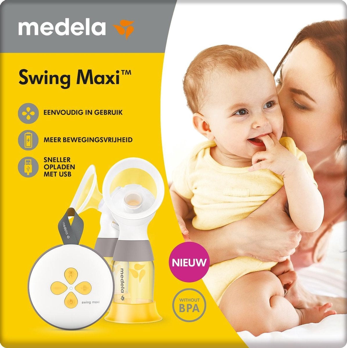 Medela Swing Maxi Milchpumpe Abpumpvorrichtung NEU Elektrische Doppelpumpe - Wiederaufladbarer Akku - USB-Ladegerät