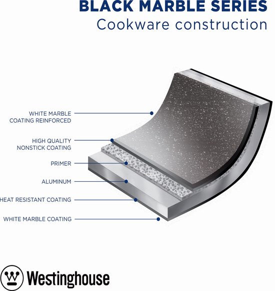 Westinghouse - Kasserolle - Ø 24 cm - Induktion - PFOA-frei - Inklusive Deckel - Schwarzes Marmorholz