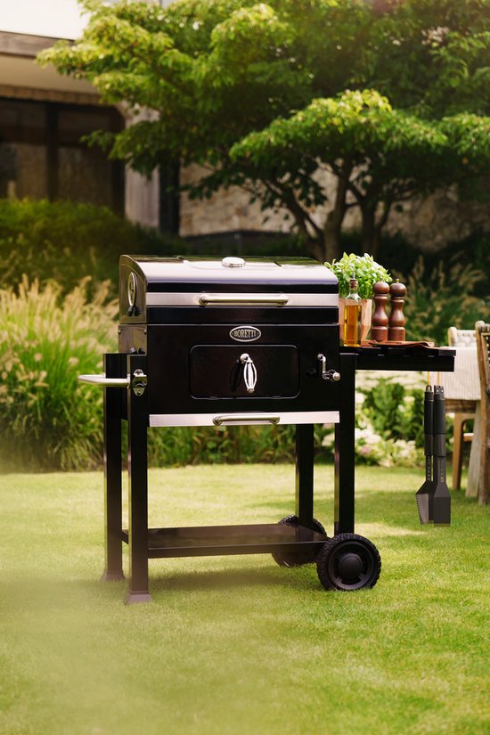 Boretti Carbone 2.0 Holzkohlegrill – Verstellbarer Kohlerost – Gusseiserne Grillroste – Schwarz
