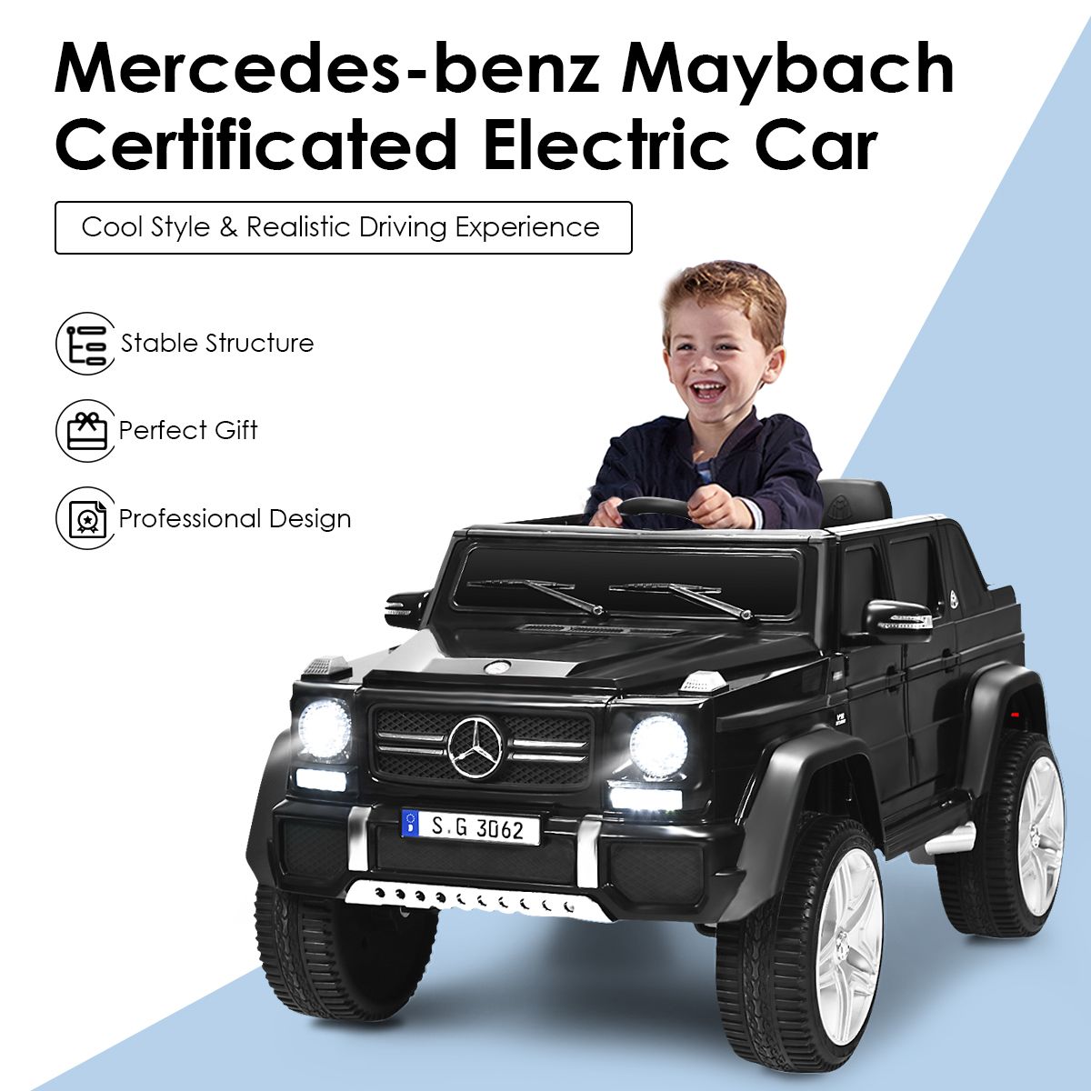 Küsten-Spielzeugauto für Kinder - mit Musik und Fernbedienung - 115 x 67 x 57 cm - Schwarz