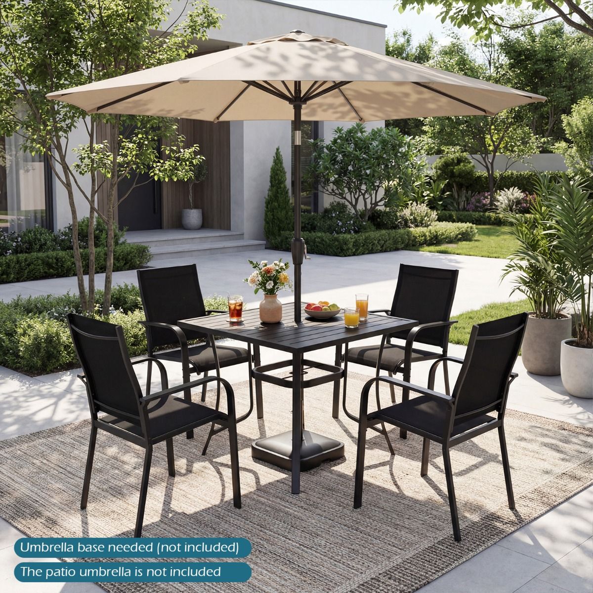 Coast Gartentisch mit Sonnenschirmloch – quadratischer Esstisch – Lattenplatte – schwarz – 91 x 91 cm