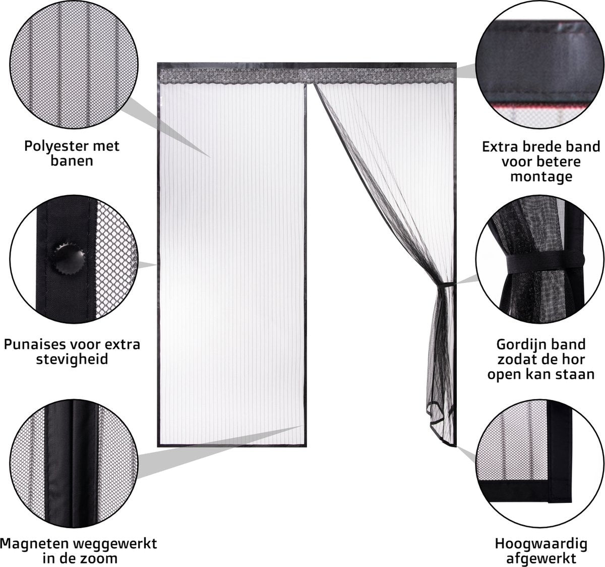 O'DADDYÂ¬Ã† Türvorhang - Fliegenvorhang - Magnetisch - Türgitter Deluxe 184 x 230 cm - Doppeltür - Schwarz Hor - Türvorhänge