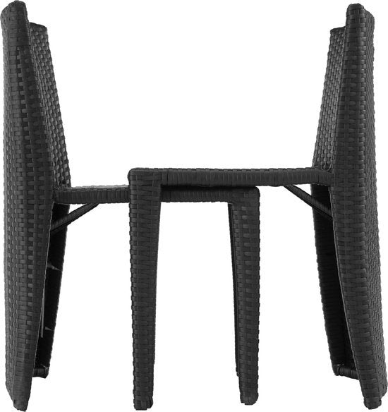 tectake - Bistro-Geflecht, platzsparend zusammenklappbar, Gartenmöbel-Set mit 2 Stühlen und Tisch, Gartenmöbel, Sitzgruppe für Garten, Wintergarten, Balkon, Terrasse - schwarz
