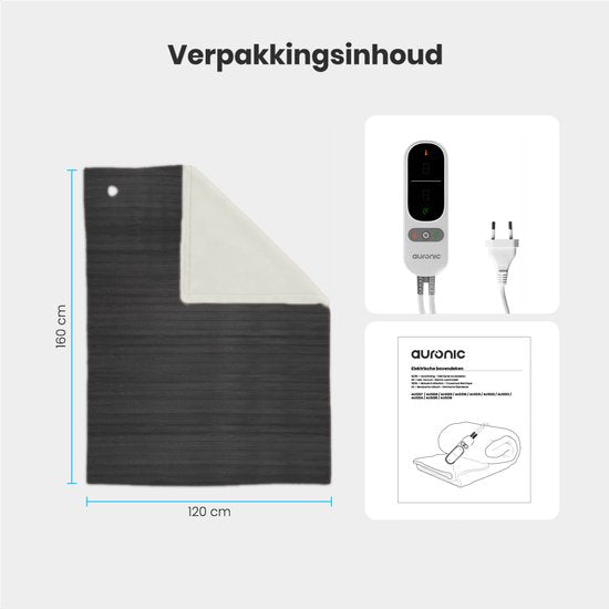 Auronic Electric Blanket - 160 x 120cm - Heizdecke - 1 Person - 3 Heizstufen - Plüsch - Heizdecke - Anthrazit