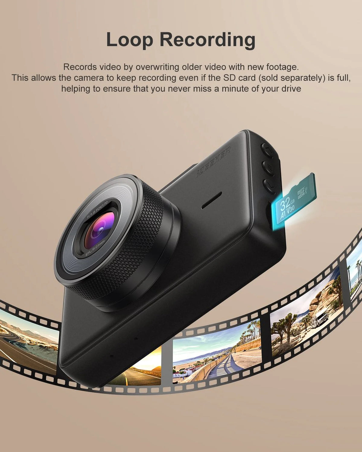 iZEEKER GD100 Dashcam 1080p – 3-Zoll-Bildschirm – Nachtsicht, 170°-Weitwinkel, G-Sensor