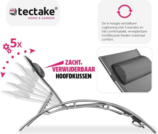 tectake 2er-Set Gartenliegen - Grau Aluminium