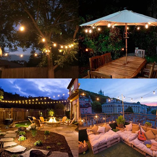 Partizzle 15m LED-Lichterkette für den Außenbereich - Terrassen- und Camping-Gartenbeleuchtung - Lichtergirlande - Weihnachtsbeleuchtung - Wasserdichte Lichtergirlande - 2700K / Warmweiß