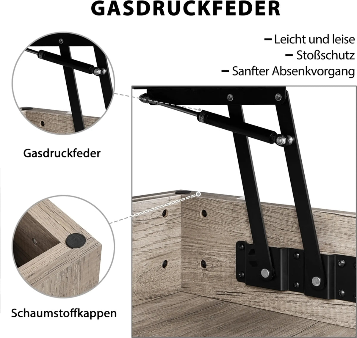 Yaheetech Couchtisch mit Lift-Top-Funktion - Mit versteckter Ablage und verstellbarem unteren Regal und Federmechanismus - Für Wohnzimmer und Arbeitszimmer - Grau Mdf und Metall - 120 x 59 x 49,5-63,5 cm
