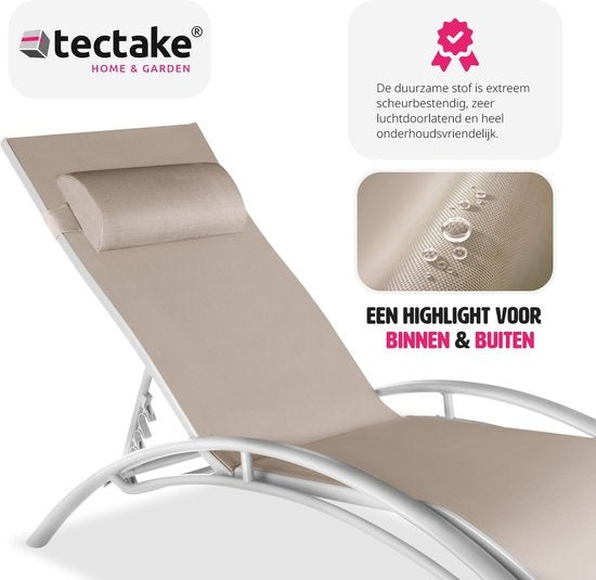 Tectake - 2er-Set Gartenliegen - Aluminium-Liegen - inkl. Kopfkissen - 5-fach verstellbare Rückenlehne - beige