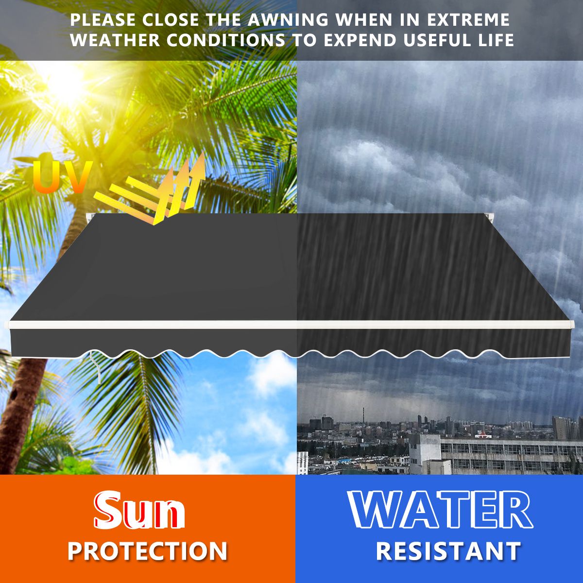 Coast ausziehbare Terrassenmarkise - 4 x 2,5 m - Mit Kurbel und Aluminiumgestell - Grau