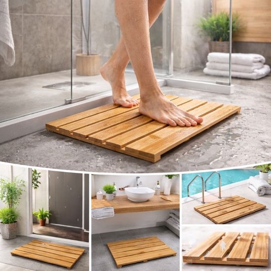 Ceruzo Duschmatte aus Bambus – rutschfeste Badematte – 50 x 30 cm – Saunamatte