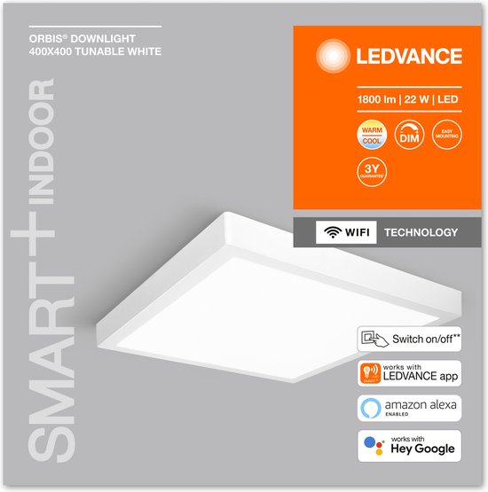 LEDVANCE Leuchte: für Decke, SMART SURFACE DOWNLIGHT TW / 22 W, 22-...24- V, Abstrahlwinkel: 11-, Tunable White, 3-65- K, Gehäusematerial: Aluminium, IP2-