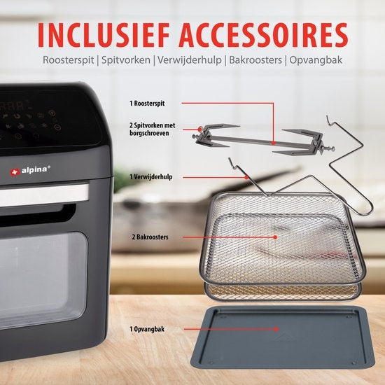 alpina Airfryer Oven 12L - Heißluftfritteuse 1800W - Heißluftofen mit Back- und Grillfunktion