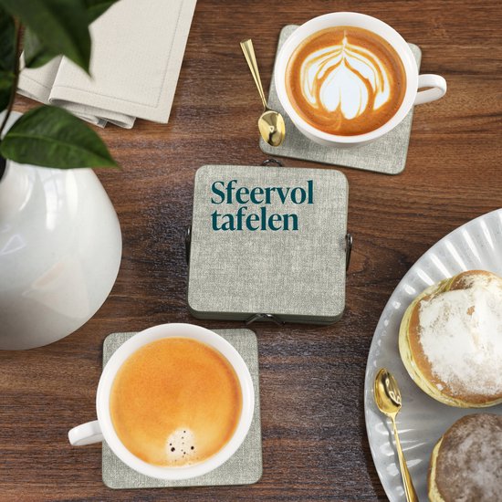 Castagnola Untersetzer aus Kunstleder – Untersetzer für Gläser – Design-Untersetzer mit Halter – Untersetzer-Set aus Kunstleder mit Metallhalter – Leder – 10er-Set – Grün meliert – 10 x 10 cm