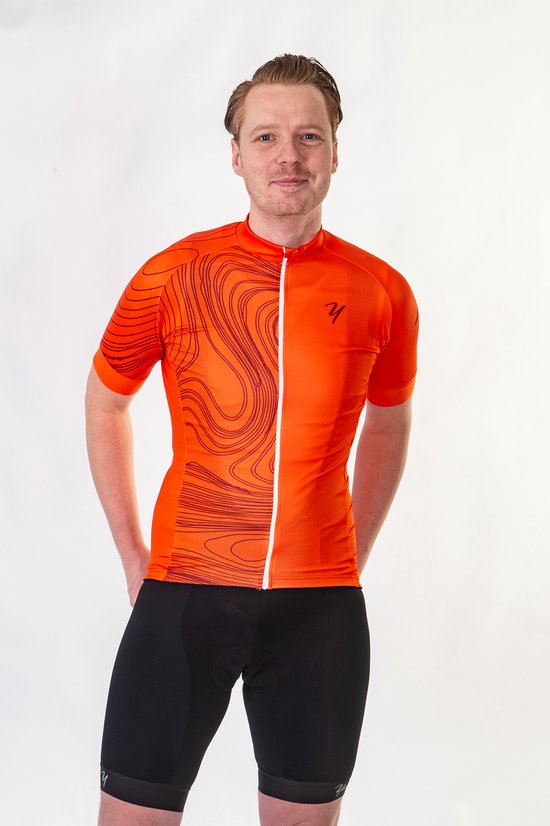 Radsporttrikot mit kurzen Ärmeln, Marmor-Orange – XL