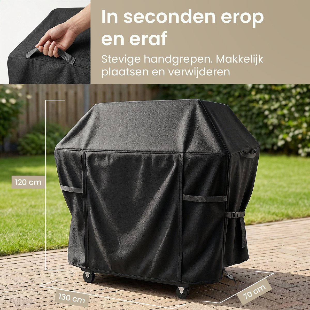 Duna BBQ-Schutzhülle, wasserdicht – Schwarz – 130 x 70 x 120 cm – Oxford 420D, UV-beständig