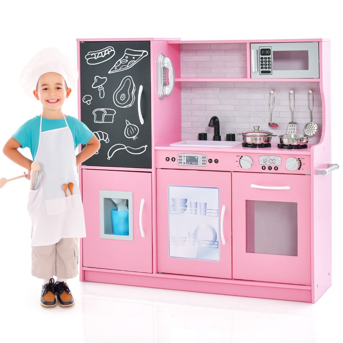 Coast Kinderküche – komplette Spielküche mit Zubehör – Mikrowelle, Eismaschine, Geschirrspüler und Backofen – rosa