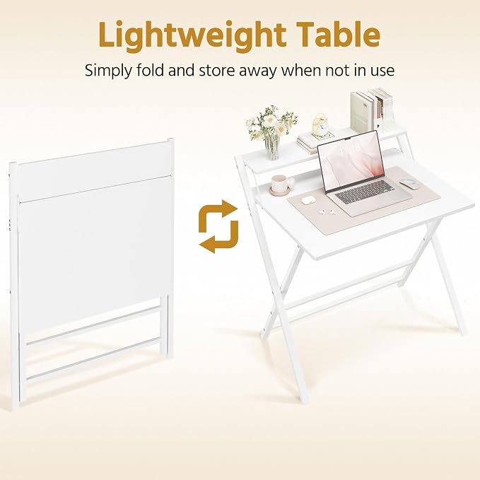 Yaheetech Klapptisch 80 x 50 cm – Weiß – Computertisch mit Monitorhalterung und Ablagefach
