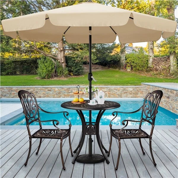 Yaheetech Runder Gartentisch Ø 78 x 75 cm – Bronze – Metall-Balkontisch mit Sonnenschirmloch