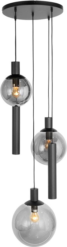 Steinhauer - Pendelleuchte - Bollique LED - schwarz - Glas Metall Rauchglas - Ø 60cm - E27 GU10 - 3800ZW