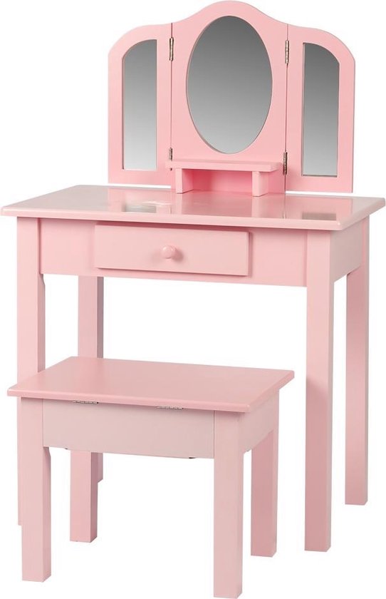 Schminktisch Make-up Mädchen Schminktisch Kinderzimmer mit Spiegeln und Hocker rosa