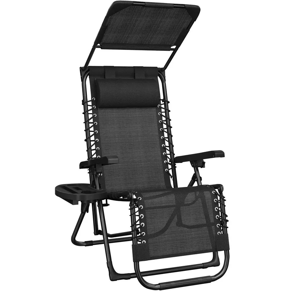Yaheetech Zero Gravity Liegestuhl 166 x 64 x 70 cm – Sonnendach – Nackenkissen/Getränkehalter – Schwarz