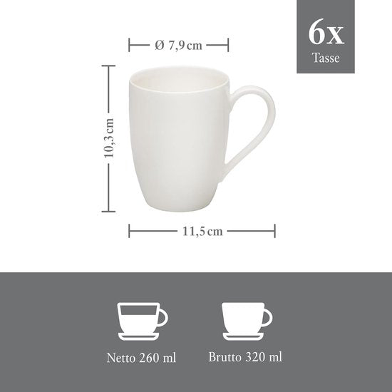 Villeroy & Boch - Vivo Basic - 6 Stück - Basic Weiß - 320 ml - Kaffeebecher - Mit Ohr