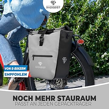 3-in-1-Fahrradtasche für Gepäckträger (25 Liter) - Rucksack-Fahrradtasche mit komfortabler Polsterung - Fahrradtasche mit sicherer Befestigung - 100% wasserdicht inklusive Laptopfach (Grau)