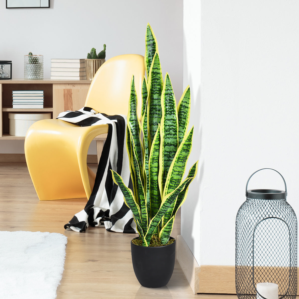 Kunstmatige slangplant met stabiele pot faux-agave kunstplant voor thuis en kantoor 90 cm geel