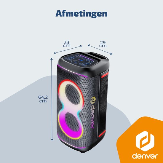 Denver Bluetooth-Lautsprecher Partybox – Disco-Lichter – Partybox – inkl. Mikrofon – Lautsprecher – BPS370