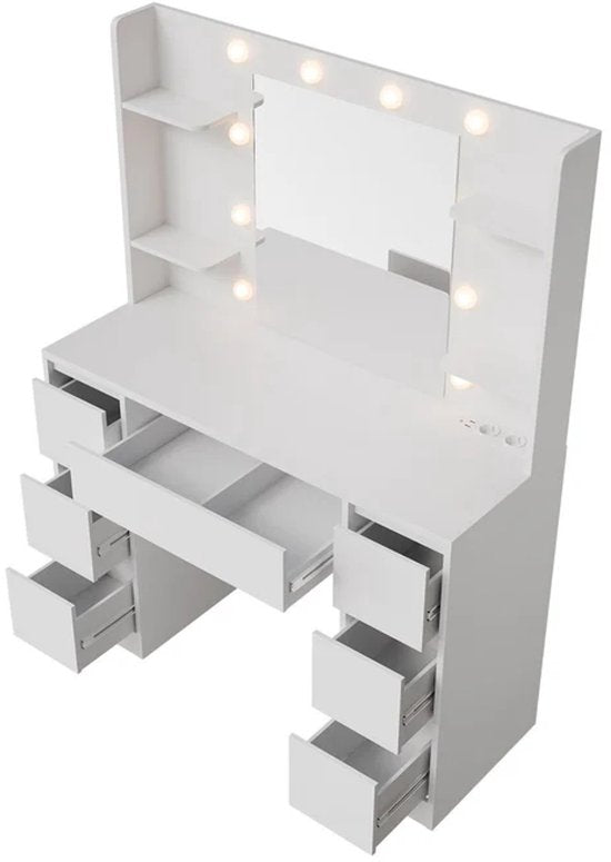 Malia Frisiertisch / Schminktisch - Inkl. Spiegel und LED - Weiß