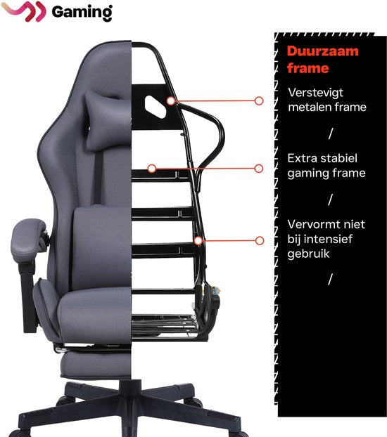 VDD – Gaming-Stuhl mit Fußstütze – gepolsterte Armlehnen – höhenverstellbar – Massagekissen – grau