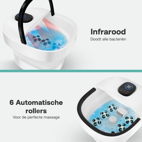 Niceey Fußbad ZD3000 - klappbar - automatische Massagerollen - bis zu 48Â°C - elektrisches Fußbad mit Sprudelfunktion - Infrarot-Fußmassage - mit Fernbedienung - 14L - Weiß