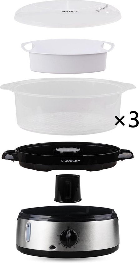 Aigostar Fitfoodie 30INA – Dampfgarer 9 l – mit Timer – 800 W – 3 Ebenen – Edelstahl