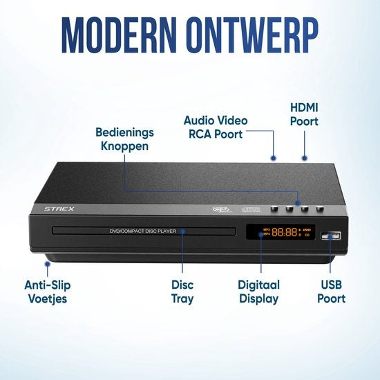 Strex DVD-Player - Mit HDMI - Full HD 1080P - Fernbedienung - USB & RCA - Region Free - Schwarz