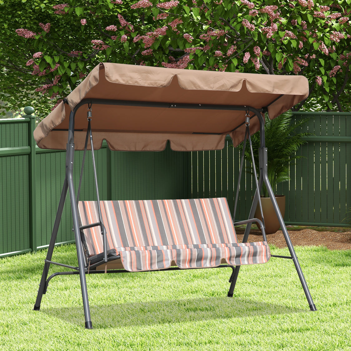 Angel Living 3-Sitzer-Gartenschaukel – mit verstellbarem Sonnendach – Khaki – 169 x 110 x 151 cm