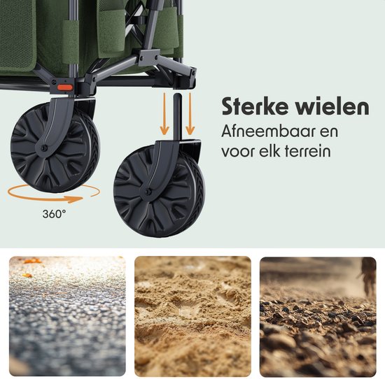 LifeGoods Wagon - faltbar - 100KG - 135L - zusammenklappbarer Wagon mit abnehmbaren Rädern - Schutzhülle - Grün