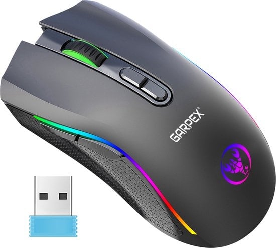 GarpexÂ® Silent Wireless Mouse - Gaming-Maus - Computermaus - Kabellose Maus - Mit LED-Beleuchtung - Wiederaufladbar - Schwarz