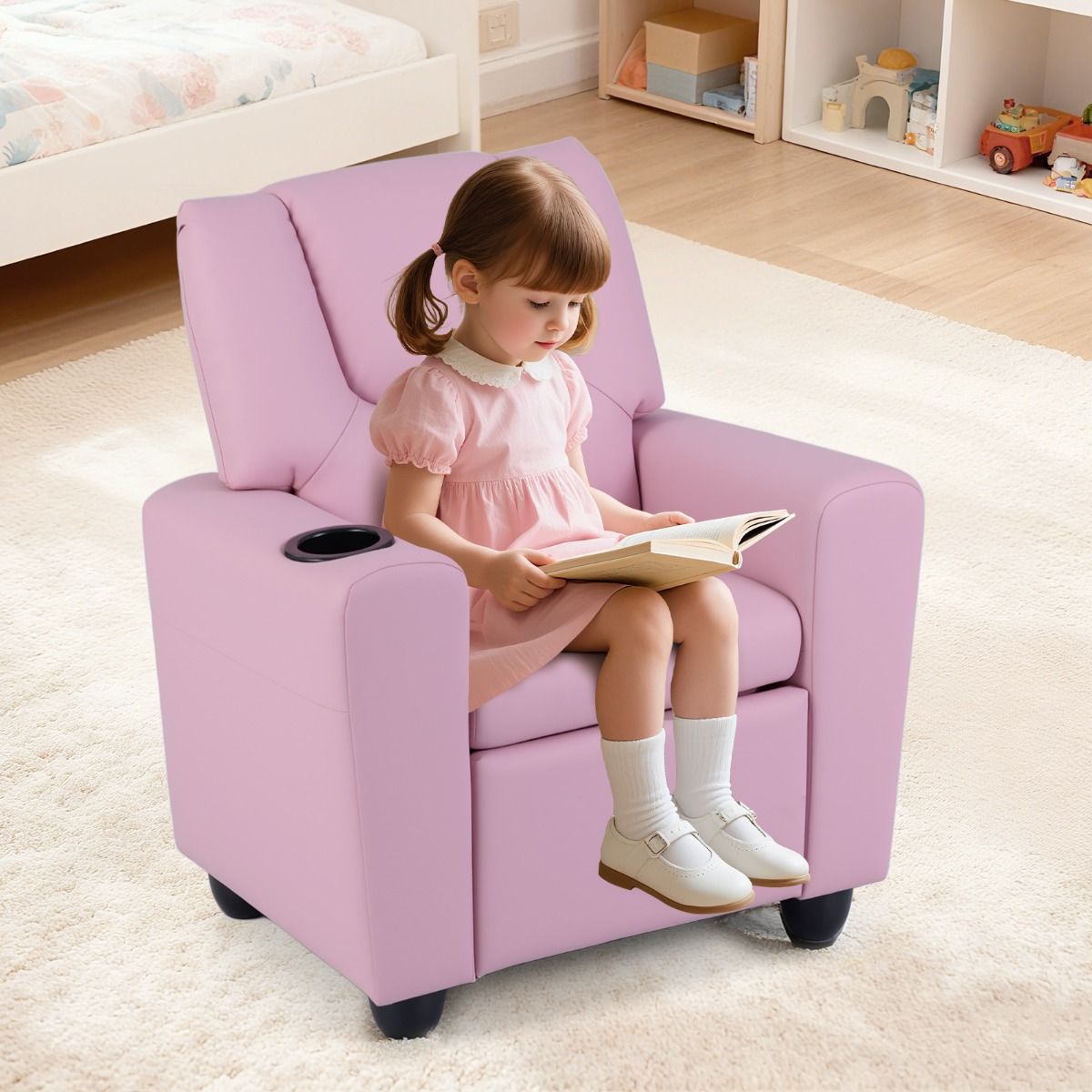 Coast Kindersessel mit Relaxfunktion – verstellbare Rückenlehne und Fußstütze – Getränkehalter – rosa