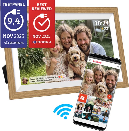 Denver Digitaler Fotorahmen 15,6-Zoll - XL - Full HD - Frameo App - Holzrahmen - WiFi - 32GB - IPS-Touchscreen - PFF1505