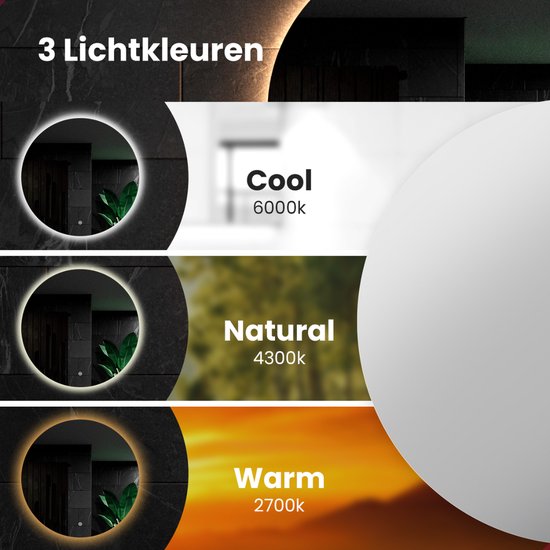 Mirlux Badezimmerspiegel mit LED-Beleuchtung & Heizung - Wandspiegel rund - Anti-Kondensations-Duschspiegel - 100CM
