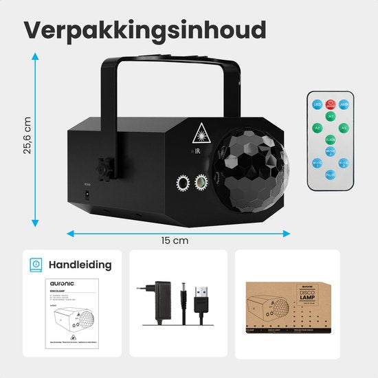 Auronic LED Disco Licht - Party Laser - Kinder - Partybeleuchtung - Disco Licht - Ferngesteuert und Musikgesteuert - 3 Meter Kabel
