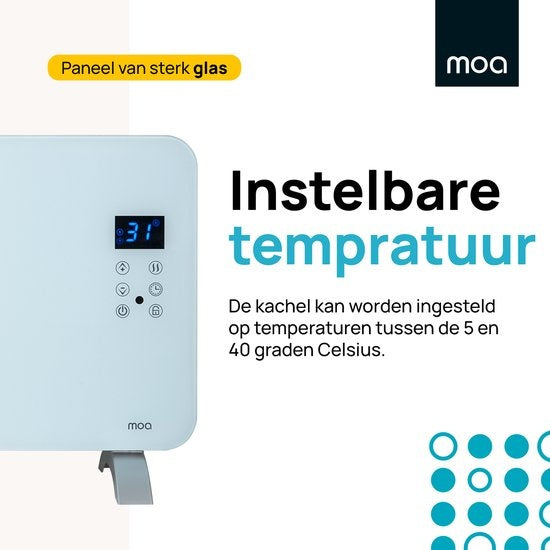 MOA Smart Glass Panel Heater with WiFi - Elektrische Heizung - Konvektorheizung - Flächenheizung - Tragbare Heizung - Weiß - PH15W