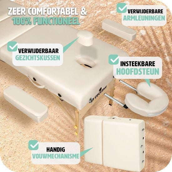 tectake - Massageliege mit 10 cm hoher Matratze + Tragetasche Behandlungstisch Massageliege - beige - Behandlungsliege - inkl. Aufbewahrungstasche - faltbar
