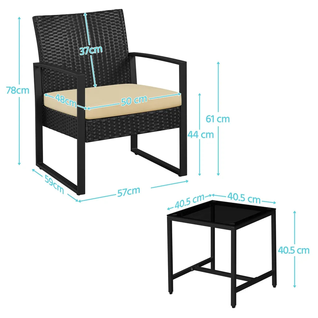 Yaheetech Balkon-Set – 3-teilig – 2 Stühle/Tisch – Polyrattan – Schwarz/Khaki