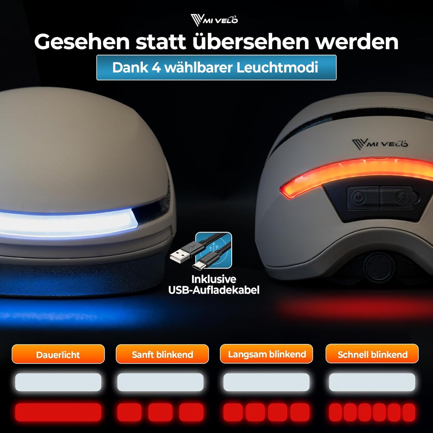 Mivelo Unisex-Radhelm NOVA - Mit Licht - NTA-zertifiziert bis zu 45km/h - Beige - Größe M (54-58 cm)