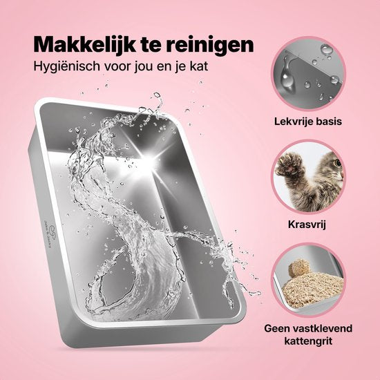 Jake und Jacky Edelstahl-Katzenklo – Katzen-Toilette aus Edelstahl – inkl. Katzenschaufel mit Halter und Streuauffang-Trittstufe – 2-in-1-Katzenklo mit abnehmbarem Deckel – 60 x 40 x 38 cm – Schwarz